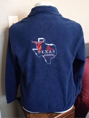 L Dark Blue Vintage Texas Classic Country Dance Event Embroidered Fleece Jacket